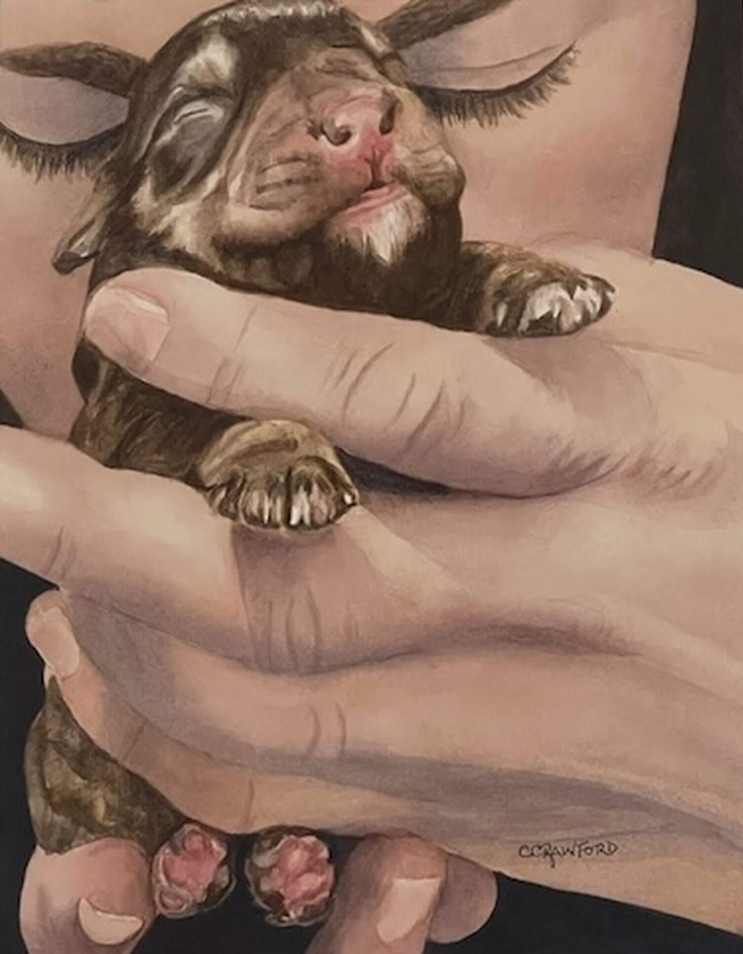 Note to our Customer: This painting is an example of one of our Products and Services offerings-a hand painted portrait of your Schnauzer puppy by the world famous Painter, Christine Crawford.
